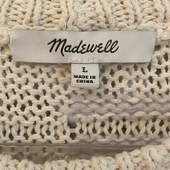 Madewell sweater sz L blue and beige striped & dots(knos) crew neck preworn - Picture 3 of 11